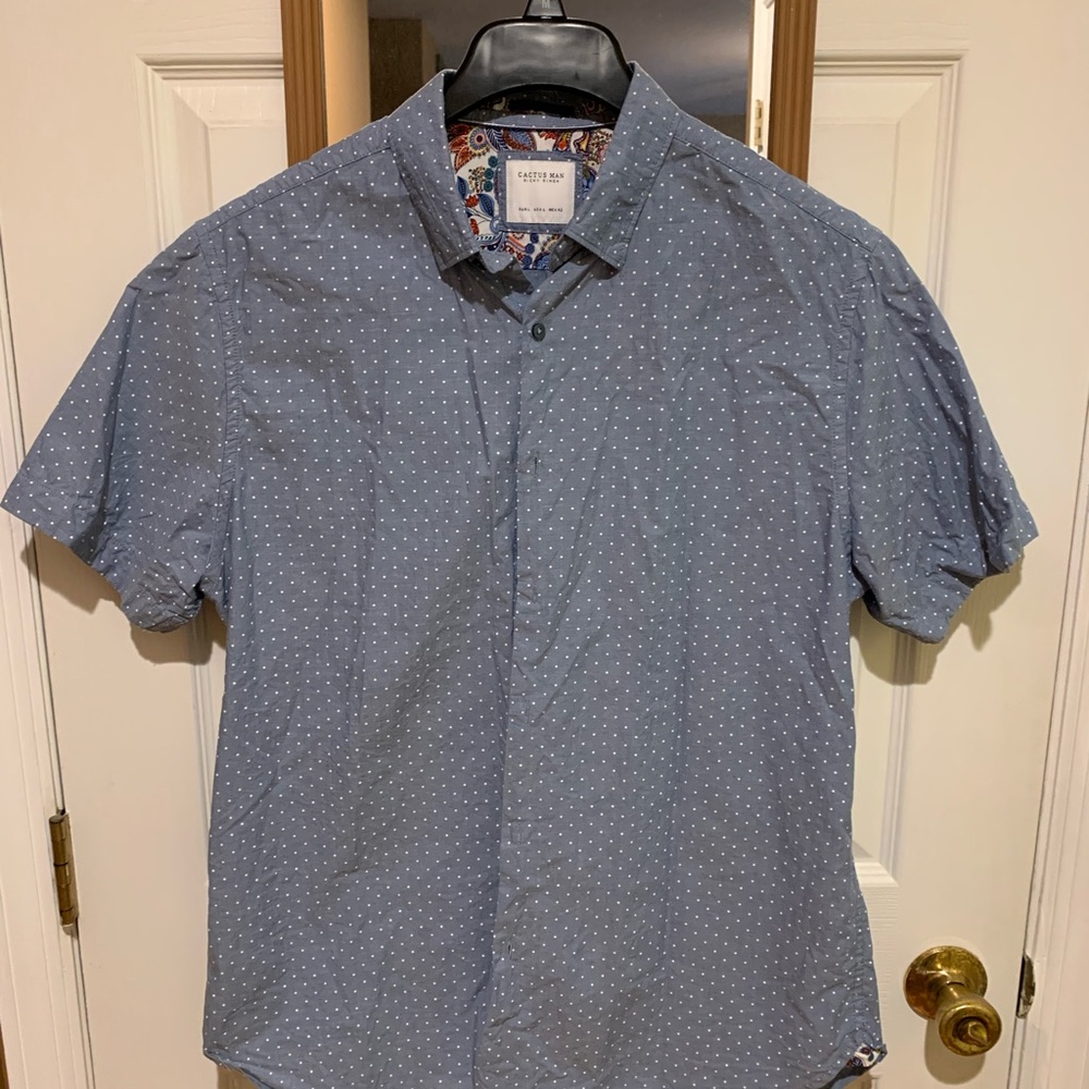 Cactus Blue and White Casual Button Down Shirt